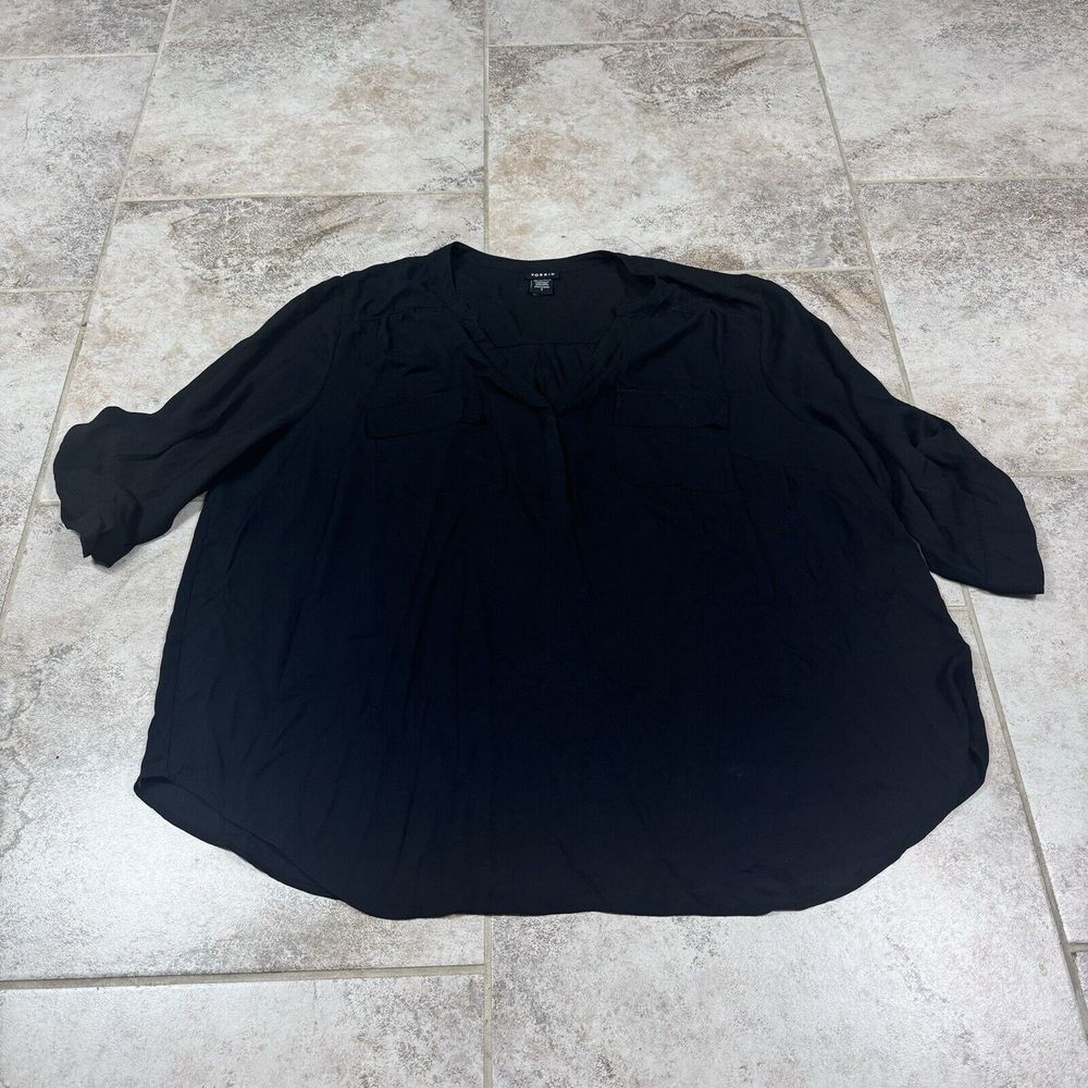 Torrid Harper Blouse Womens Size 3 Black Georgette Pullover V Neck 3/4 Sleeve